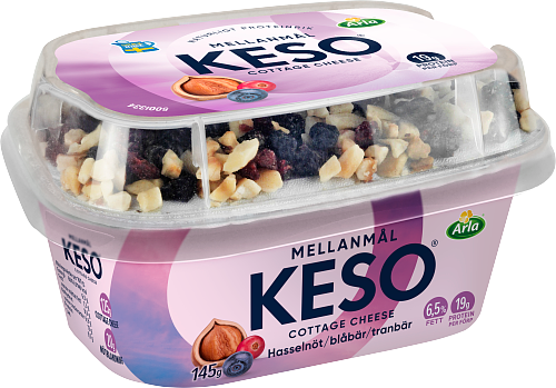 KESO® Cottage cheese mellanmål hasselnöt/ blåbär/ tranbär 6,5%